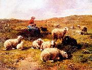 A shepherdess with her flock Cornelis Van Leemputten